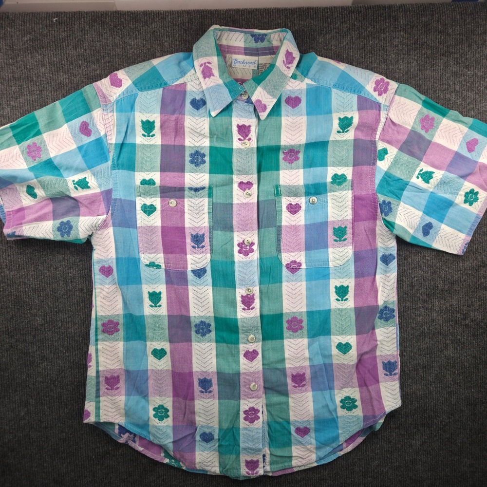 VTG Backroad Blues Plaid Embroidered Shirt Womens Medium Multi Color Cotton